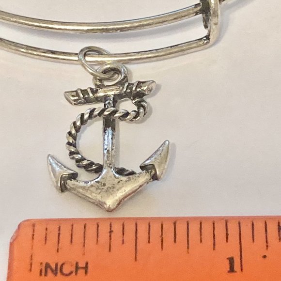 Nautical Anchor Charm Bracelet Beach Island Bangle Stackable Silver Plated 8" - Picture 11 of 12